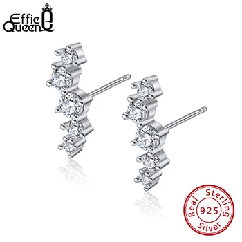 Effie Queen Krzywej Projekt 925 Srebrne Kolczyki Róże Przezroczysty Kryształ 4A Cyrkon Wspinacz Kolczyki Biżuteria Prezent Na Imprezę Sprzedaż Hurtowa EQE08