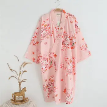 Bawełniane Szlafroki Letnie Bawełniane Szlafroki dla Kobiet Bawełniane Kimono Szlafrok Kwiatowy Spa Szlafrok Piżama Damska Japońskie Kimono Yukata