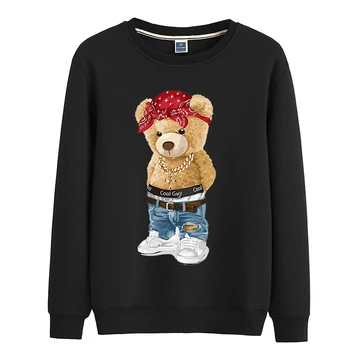 Bluza z kapturem w stylu hip-hop z Niedźwiedziem z 100% bawełny, Kobiety Zimowy Sweter z długim rękawem, Luźny Sweter, Bluza оверсайз, męskie i damskie topy S-4XL