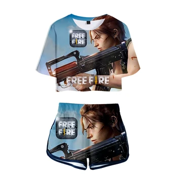 Free Fire 3D Zestawy koszulek dla kobiet/dziewczyn, letni Krótki dres, t-shirt w stylu hip-hop z krótkim rękawem, wentylacyjne t-Shirty dla dziewczynek, spodnie