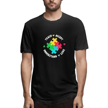 Nauczyć Przyjmować Rozumieć Miłość Nauczyciel Autyzm Awaren Graficzny t-Shirt koszulka Męska z Krótkim rękawem Śmieszne Letnie Bluzki