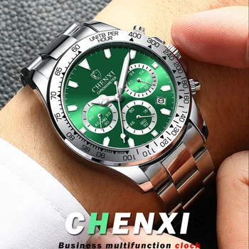 Chenxi Zegarki Luksusowe Mężczyzna Zegarka Ze Stali Nierdzewnej Prawdziwe 3 Tarczy Chronograf Kwarcowy Zegarek Sportowy Zegarek Reloj Hombre
