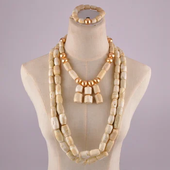 Wspaniałe Białe Rafy Afrykańskie Koraliki Zestaw Biżuterii Nigeryjski Ślub Coral Naszyjnik Zestaw Biżuterii C40-02
