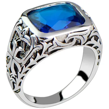 SA przez silverage Srebro 925 Srebro Biżuteria Markazyt Niebieski Kryształ Moda Męska Wzór Pierścień Obrączki dla Par