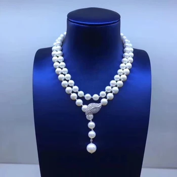 Sinya Sweter łańcuch Okrągły Naturalne perły wątek długi naszyjnik Kobiety Dziewczyny Mama kochanek najnowszy prezent Dwupiętrowy Perłowa чокер